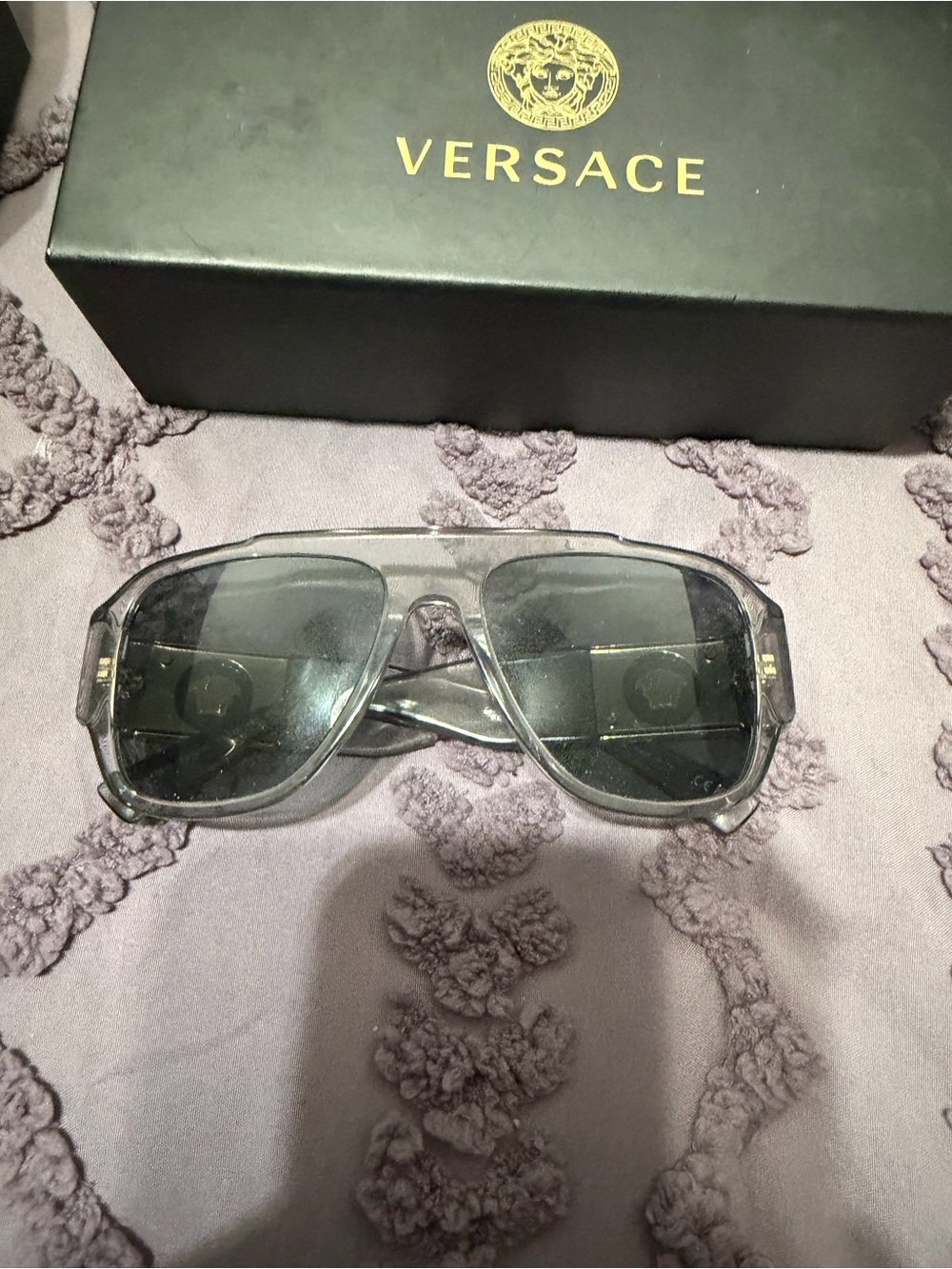 Versace Men’s Clear and Gold Pilot Sunglasses